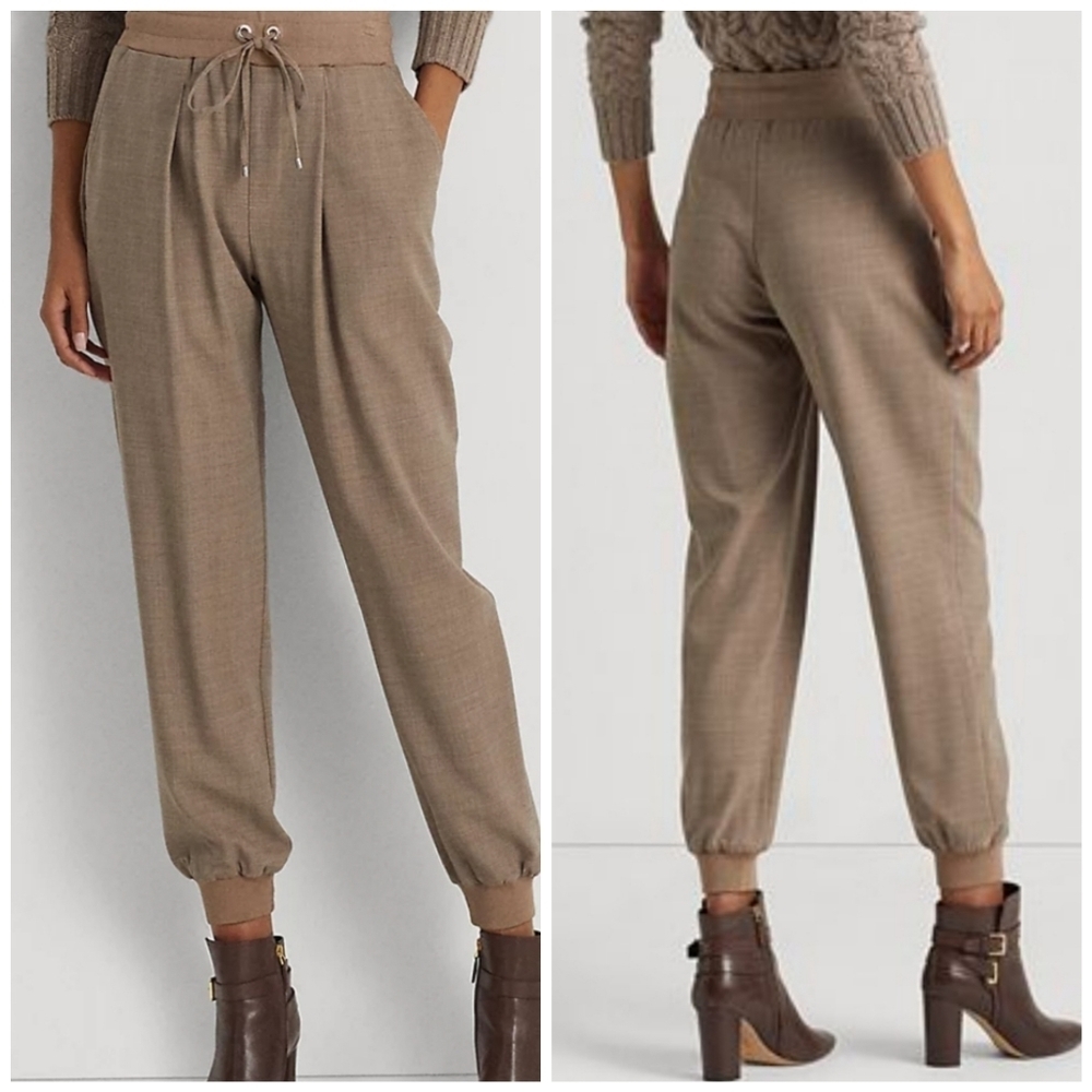 Lauren Ralph Lauren Wool Crepe Jogger Light Truffle Heather Pants Size 14